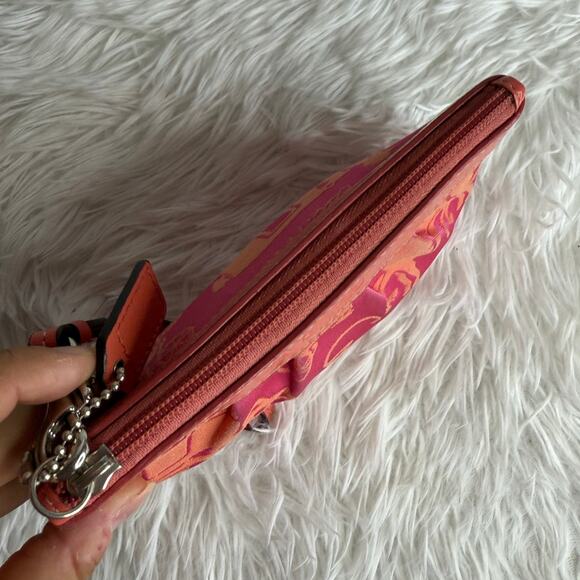COACH Orange Pink Horse Carriage Canvas Wristlet - Picture 4 of 8